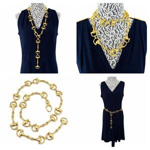 Vintage 1980 Equestrian Horsebit Chain Adjustable Statement Necklace / Belt